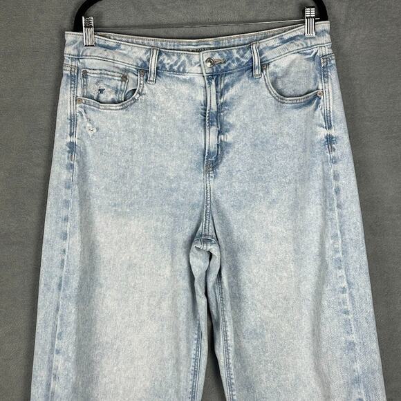 American Eagle Jeans Womens 12 XLong Blue Super High Rise Baggy Wide Leg Stretch - Picture 2 of 14